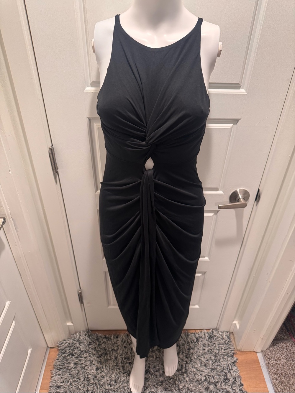Mustard Seed NWT Black Ruched Knot Front Midi Dress Size Small